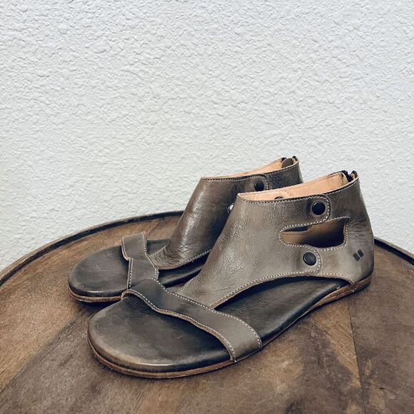 Bed Stu Shoes - Bed Stu Leather Soto Distressed Flat Back-Zip Sandals Women's Size 8